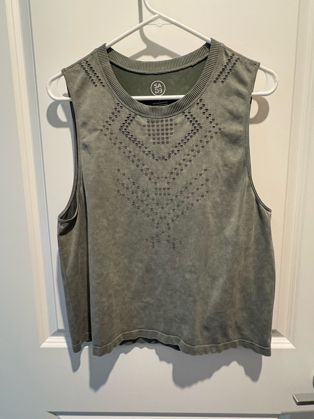 Sage Knit Perforated Sleeveless Tank - Olive